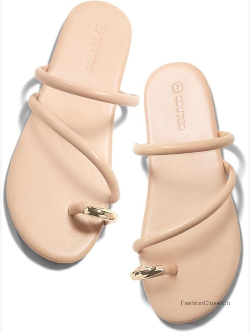 Strappy Flat Sandals Square Open Toe Flip Flops Slides Toe Ring Summer Dress